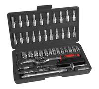 Putentfun 46 Pcs 1/4'' Drive Socket Ratchet Wrench Tool Set with 4-14mm Cr-V Sockets,Screwdriver Bits,Quick Release Reversible Ratchet,Extension Bars for Household Car Bike Repair