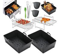Putentfun 8Pcs Air Fryers Accessories for Ninja Dual Air Fryers AF300UK AF400UK Tower T17088 & Other 7.6L-9.5L Air Fryer,2 Reusable Silicone Air Fryer Liners Compatible with Oven Microwave(Black)