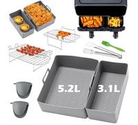 Putentfun Air Fryer Accessories Compatible for Tefal 5.2L/3.1L, Lakeland 5L/3L, Tower T17099 5.2L/3.3L, Salter 5.5L/3.5L,Air Fryer Liners & Rack, Kitchen Tongs, Oil Brush,Silicone Gloves - 12pcs Grey