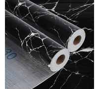 Putentfun Black Glossy Marble Self Adhesive Wallpaper Bathroom Waterproof | 2.3mm Thick Peel and Stick Thermal Wallpaper for Bad Cold Walls Sticky Back Plastic Lining Paper for Kitchen Splashback