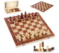 Putentfun Chess set and Checkers 3 in 1,29 x29 cm Wooden Chess Board Game for Kids Adults,Wooden Folding Chess Board Set,Foldable Travelling Chess Game for Family Party
