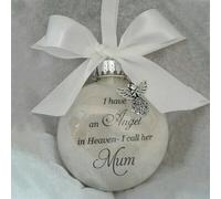 Putentfun Christmas Memorial Baubles Ornaments Feather Ball With Angel “I Have an Angel in Heaven” Family Memorial Loss of Loved One Hanging Pendant Xmas Tree Décor(Mum)