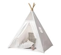 Putentfun Kids Teepee Tent with Window,Teepee Tents for Kids,Portable Foldable Children Play Tent Indoor Outdoor,4 Poles White Canvas Playhouse Toy,Toddler Tent for Girls & Boys