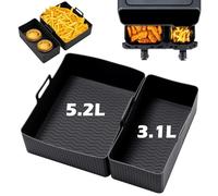 Putentfun Reusable Air Fryer Liners for Tefal Easy Fry 5.2L/3.1L,Tower T17099, Lakeland 5L/3L, Salter EK5729,Dual Air Fryer Accessories,Air Fryer Silicone Liners for Dual Drawer - 2pcs Black