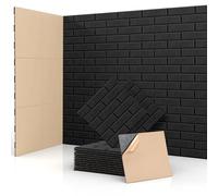 Putentfun Sound Proofing Panels Self-Adhesive, 48 Pack Acoustic Wall Panels, High Density Bricks Acoustic Panels for Door, Ceiling, Recording Studios, Home Office 30 x 30 x 0.9cm Black