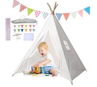 Putentfun Teepee Tent for Kids Foldable Children Play Tent for Girl and Boy with Carry Case 4 Poles White Polyester Playhouse Toy Portable Kids Tent for Indoor and Outdoor Games