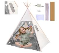 Putentfun Teepee Tent for Kids,Kids Teepee Tent,Foldable Children Play Tent for Girl and Boy,120x120x160cm Grey Dacron Canvas Tipi Playhouse Toy for Indoor and Outdoor Games,Garden Beach Wigwam