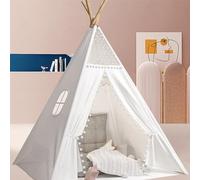 Putentfun Teepee Tent for Kids Portable & Foldable Children Play Tent for Girl and Boy with 8 Poles White Canvas Playhouse Toy for Indoor and Outdoor Games Princess Tents Reading Tents