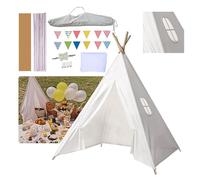 Putentfun Teepee Tent for Kids,Teepee Tent with Bunting Carry Bag,160cm,Foldable Children Play Tent for Girl and Boy,White Canvas Tipi Playhouse Toy for Indoor and Outdoor Games,Garden Beach Wigwam