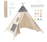 Putentfun Teepee Tent for Kids,Teepee Tent with Bunting Carry Bag,160cm,Foldable Children Play Tent for Girl and Boy,Beige Canvas Tipi Playhouse Toy for Indoor and Outdoor Games,Garden Beach Wigwam