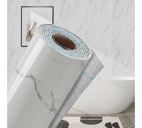 Putentfun White Glossy Marble Self Adhesive Wallpaper Bathroom Waterproof | 2.3mm Thick Peel and Stick Thermal Wallpaper for Bad Cold Walls Sticky Back Plastic Lining Paper for Kitchen Splashback