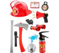 Puteraya 11 Pcs Child Fireman Costume Fire Fighter Role Play Toy Fireman Cosplay Dress Up Equipment Kit for Kids Halloween Party Favor Pretend Play