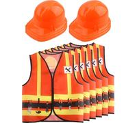 Puteraya 12 Pcs Kids Construction Worker Costumes Includes 6 Pcs Construction Vests 6 Pcs Construction Hats for Kids Halloween Cosplay (Color Style 3)