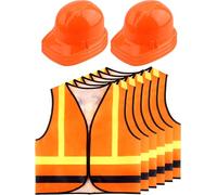 Puteraya 12 Pcs Kids Construction Worker Costumes Includes 6 Pcs Construction Vests 6 Pcs Construction Hats for Kids Halloween Cosplay (Color Style 2)