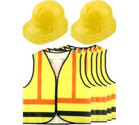 Puteraya 12 Pcs Kids Construction Worker Costumes Includes 6 Pcs Construction Vests 6 Pcs Construction Hats for Kids Halloween Cosplay (Color Style 1)