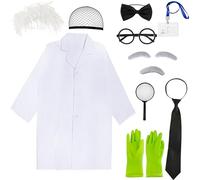 Puteraya 12 PCS Old Man Mad Scientist Costume Crazy Doctor White Lab Coat Physicist Grandpa Costume for Adult Halloween Cosplay Party (XXL)