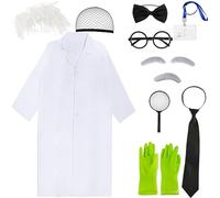 Puteraya 12 PCS Old Man Mad Scientist Costume Crazy Doctor White Lab Coat Physicist Wig Grandpa Costume for Adult Halloween Cosplay Party (L)