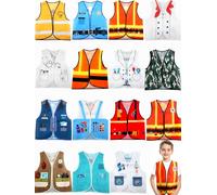 Puteraya 15 Pcs Kids Community Helper Dress Up Vest Career Cosplay Clothes Occupation Costumes for Kids Toddlers Pretend Play