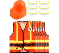 Puteraya 18 Pcs Kid Construction Costume 6 Pcs Construction Vest 6 Pcs Construction Hat 6 Pcs Goggle for Halloween (Orange)