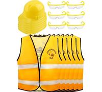 Puteraya 18 Pcs Kids Construction Worker Costume Include 6 Construction Vests 6 Hats 6 Goggles for Career Halloween Cosplay