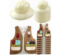 Puteraya 20 Pcs Kids Explorer Costume Set Includes 10 Pcs Explorer Vests and 10 Pcs Explorer Helmets for Boys Girls Halloween Dress up Jungle Party Role Play