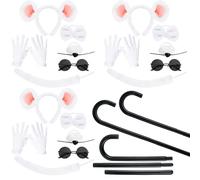 Puteraya 3 Set Mouse Costume Accessories Rat Rat Dress Up Costume White Mouse Ears Headband Tail for Adult Halloween Pretend Play Women Cosplay Party
