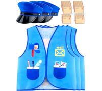 Puteraya 3 Sets Kids Mailman Costume Mail Carrier Vest Postman Hat and Envelope Postman Dress Up for Birthday Career Day