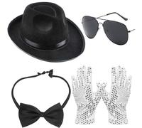 Puteraya 4 Pcs Pop Super Star Costume Accessory Kit Rock and Roll Outfit Halloween Cosplay Famous Singer Glitter Costume for Adult Performance Stage Party