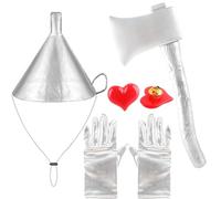 Puteraya 4 Pcs Silver Axe Funnel Hat Metallic Wizard Costume Accessories Set with Heart Brooch Silvery Gloves for Halloween Cosplay Party