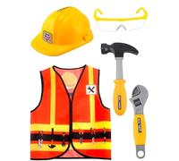 Puteraya 5 Pcs Kids Construction Worker Costume Set Children Construction Vest Hat and Goggles With Builder Tools Toys Construction Pretend Play for Kids Dress up Halloween Birthday Cosplay