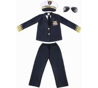 Puteraya 5 Pcs Kids Navy Costume Set Yacht Captain Sailor Costume Outfits for Boys Halloween Birthday Party Cosplay (Captain Costume Set 2, 8-10 Years (130-140cm))