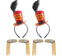 Puteraya 6 PCS Adult Circus Ringmaster Costume Accessories 2 Feather Mini Top Hat Headbands 4 Tassel Epaulettes Circus Master Dress Up for Halloween Cosplay Party