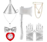 Puteraya 6 Pcs Adult Halloween Funnel Hat and Axe Costume Silver Accessories Set Tin Metallic Wizard Costume for Man Women Halloween Cosplay Party