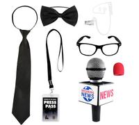 Puteraya 6 Pcs Journalist News Reporter Costume Accessories Press Costume Glasses Plastic Fake Microphone Prop for Kids Adult Career Day Party Halloween Dress Up