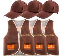 Puteraya 6 Pcs Kids Mailman Costume Set Postman Vest Hat Delivery Man Dress Up Mail Carrier Outfit for Boys Girls Career Day Halloween Pretend Party Cosplay