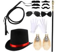 Puteraya 8 Pcs Adult Ringmaster Costume Circus Master Hat Walking Cane Accessories Ring Master Dress up Accessories for Cosplay PerformanceWomen Men Halloween