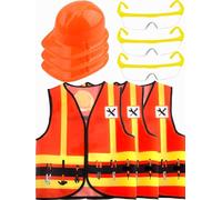 Puteraya 9 Pcs Kids Construction Worker Costume Dress Up Construction Vest Hard Hat Goggles for Kids Construction Halloween Cosplay (Color Style 2)