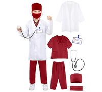 Puteraya Kids Doctor Costume Set Surgical Doctor Suit Kit Scientist Uniform with Stethoscope Toys for Boys Girls Dress Up Halloween Cosplay (Doctor Costume Set 6, 12-16 Years(150-170 cm))