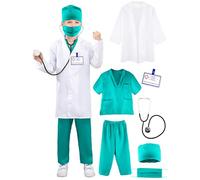 Puteraya Kids Doctor Costume Set Surgical Doctor Suit Kit Scientist Uniform with Stethoscope Toys for Boys Girls Dress Up Halloween Cosplay (Doctor Costume Set 1, 5-7 Years(110-120 cm))