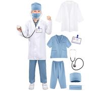 Puteraya Kids Doctor Costume Set Surgical Doctor Suit Kit Scientist Uniform with Stethoscope Toys for Boys Girls Dress Up Halloween Cosplay (Doctor Costume Set 3, 7-9 Years(120-130 cm))