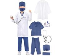 Puteraya Kids Doctor Costume Set Surgical Doctor Suit Kit Scientist Uniform with Stethoscope Toys for Boys Girls Dress Up Halloween Cosplay (Doctor Costume Set 4, 7-9 Years(120-130 cm))