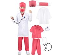 Puteraya Kids Doctor Costume Set Surgical Doctor Suit Kit Scientist Uniform with Stethoscope Toys for Boys Girls Dress Up Halloween Cosplay (Doctor Costume Set 2, 9-12 Years(140-150 cm))