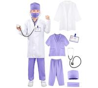 Puteraya Kids Doctor Costume Set Surgical Doctor Suit Kit Scientist Uniform with Stethoscope Toys for Boys Girls Dress Up Halloween Cosplay (Doctor Costume Set 5, 7-9 Years(120-130 cm))