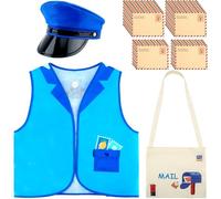 Puteraya Kids Mailman Costume Set Include Postman Vest Hat and Mail Bag with 20 Pcs Envelopes Mail Carrier Dress Up for Children Halloween Party Cosplay