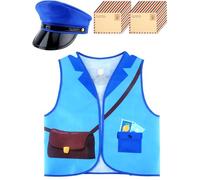 Puteraya Kids Mailman Costume Set Mail Carrier Dress Up Postman Vest Hat Envelopes for Boys Girls Career Day Halloween Pretend Party Cosplay