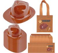 Puteraya Western Cowboy Party Supplies - 28 Pcs Include 14 Plastic Cowboy Hats and 14 Non-woven Bags for Kids Halloween Dress Up Favors