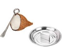 PUTHAK Stainless Steel Coconut Breaker Plate with Stainless Steel Rod Coconut Chopper Pack of 2