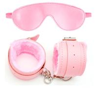 PUTISHU BDSM Kit Bondage Set Restraints Erotic Sex Toy Extreme Sex Toy with Leather Cuff Plush Handcuffs and Leather Blindfold Eye Mask for Couples Ladies Sex Play Toy Women's Sexy Wrist Cuffs(Pink)