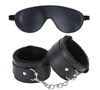 PUTISHU BDSM Kit Bondage Set Restraints Erotic Sex Toy Extreme Sex Toy with Leather Cuff Plush Handcuffs and Leather Blindfold Eye Mask for Couples Ladies Sex Play Toy Women's Sexy Wrist Cuffs(Black)