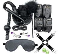 PUTISHU BDSM Kits 11 Pcs Extreme Toys SM Bondage Set Restraints Hand Cuffs Collar with Leash Nipple Clamps Fetish Whip Blindfold Ball Gag Glowing Dice Rope Role Play Adult Erotic Sex Toy